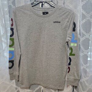 ADIDAS Boys Gray Long Sleeve T Shirt Youth Big Kid Size Medium (10-12) NEW